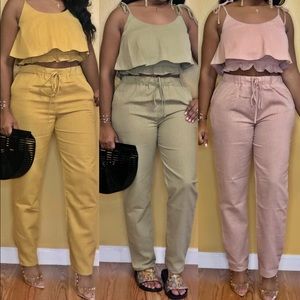 Linen Pants Set Mauve Color